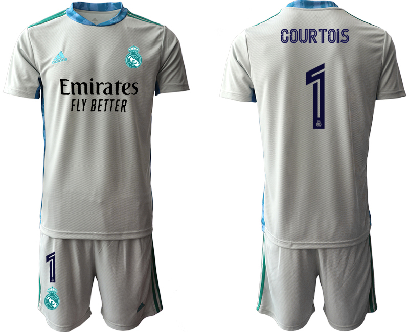 Men 2020-2021 club Real Madrid grey goalkeeper #1 Soccer Jerseys1
